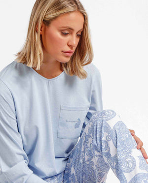 Pigiama donna Admas 60135 cotone celeste bianco