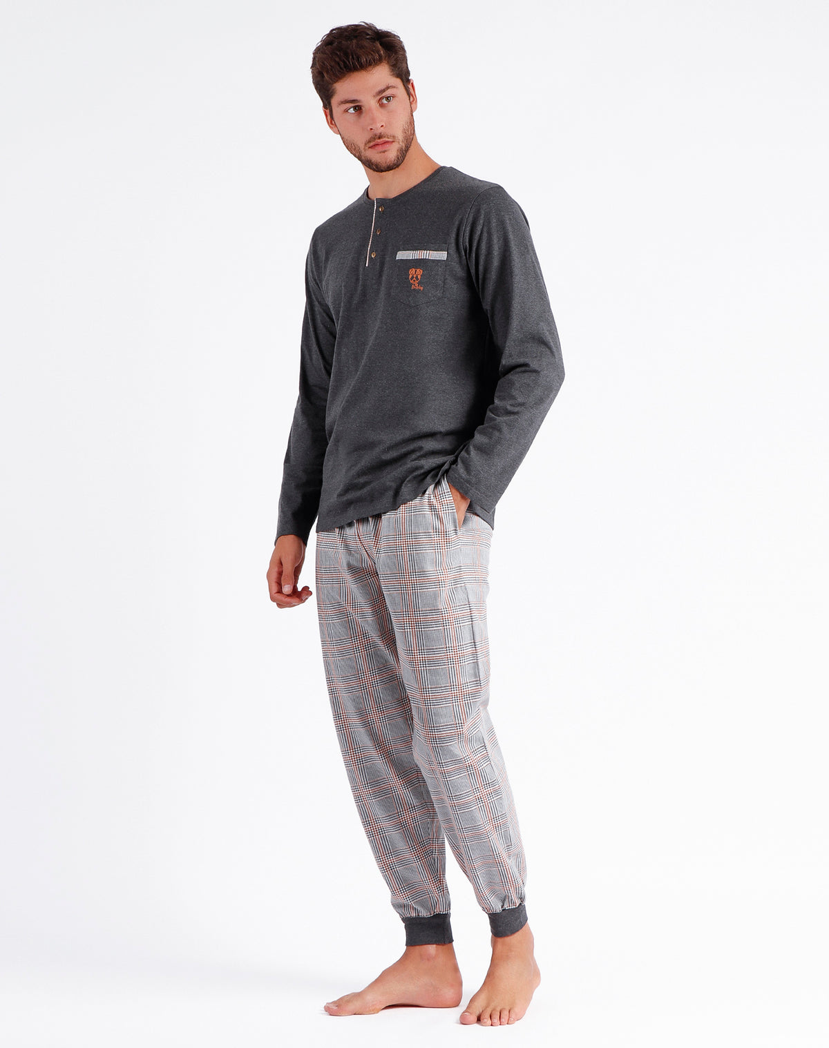 Pigiama uomo caldo cotone pied de poule Admas 60312 grigio
