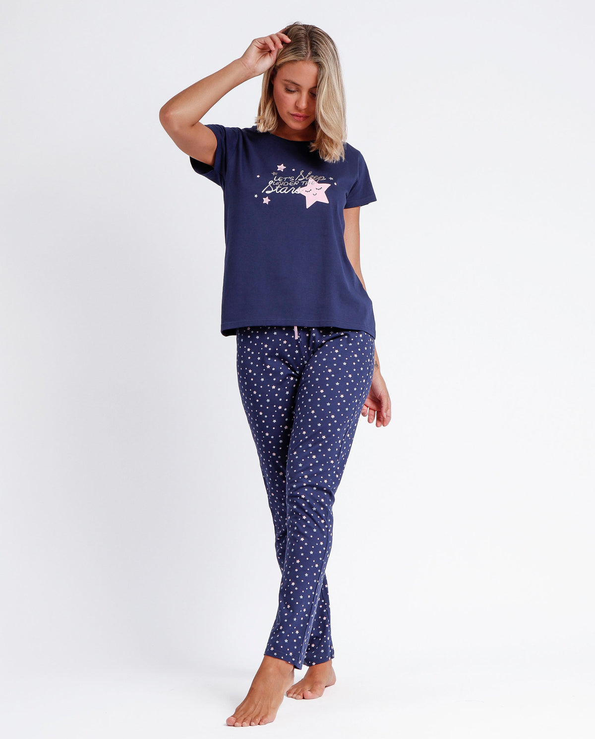 Pigiama donna Admas 60400 cotone 100% blu stelle
