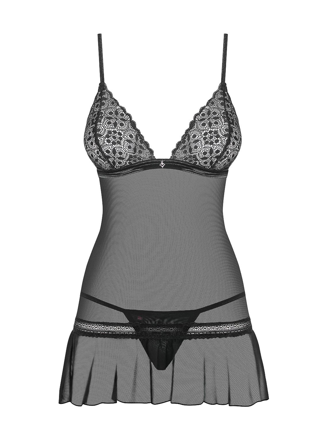 Sexy Coordinato sottoveste + perizoma Obsessive shibu chemise e thong nero