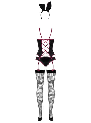 Sexy costume Obsessive Bunny suits da coniglietta nero e viola 4 pz.