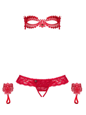 Sexy set perizoma maschera e guanti Obsessive Hetea set rosso