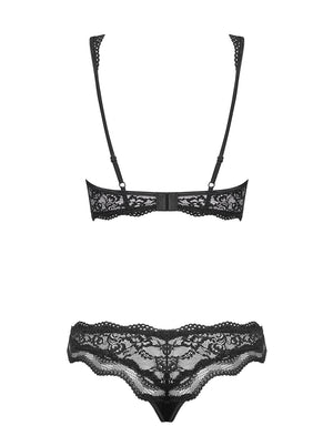 Completino intimo sexy perizoma + reggiseno Obsessive Luvae sexy pizzo nero 2 pz.