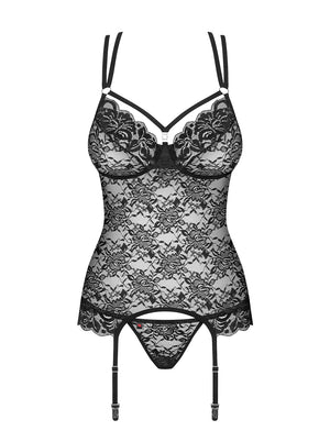 Sexy corsetto reggicalze + perizoma Obsessive 860- Cor-1 nero 2 pz.