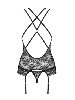 Sexy corsetto reggicalze + perizoma Obsessive 860- Cor-1 nero 2 pz.