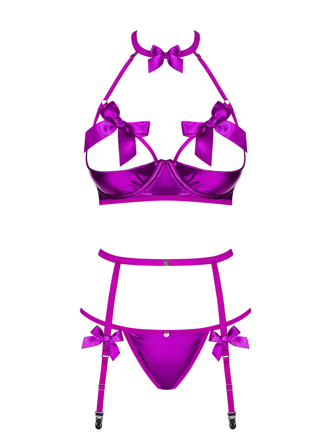 Sexy set Obsessive Delishya mezzo reggiseno perizoma e reggicalze viola 3 pz