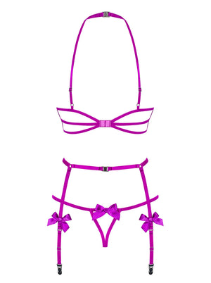 Sexy set Obsessive Delishya mezzo reggiseno perizoma e reggicalze viola 3 pz