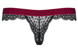 Sexy perizoma Obsessive Rossita Thong nero con fascia bordeaux