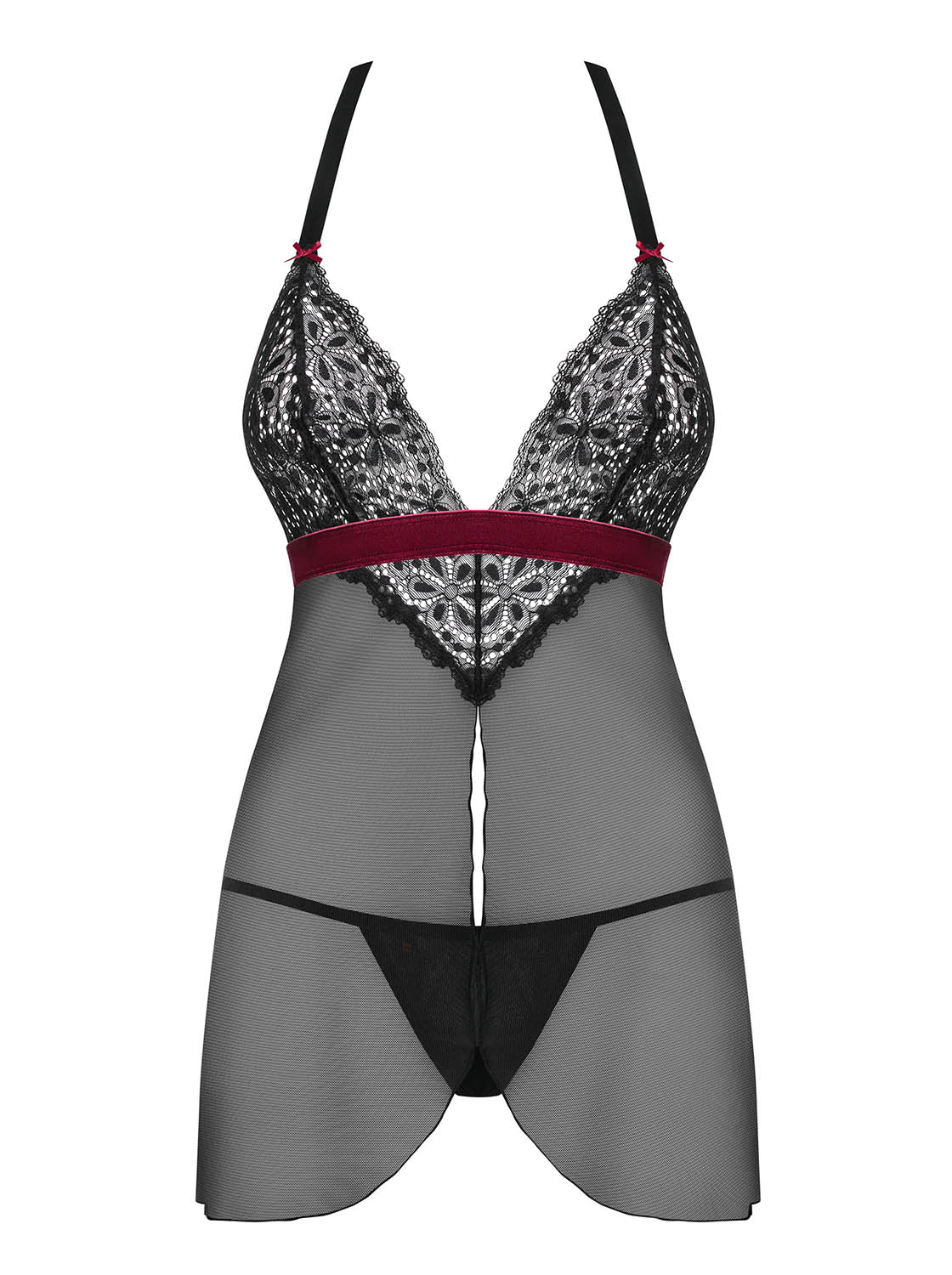 Sexy babydoll + perizoma Obsessive Rossita nero 2 pz.