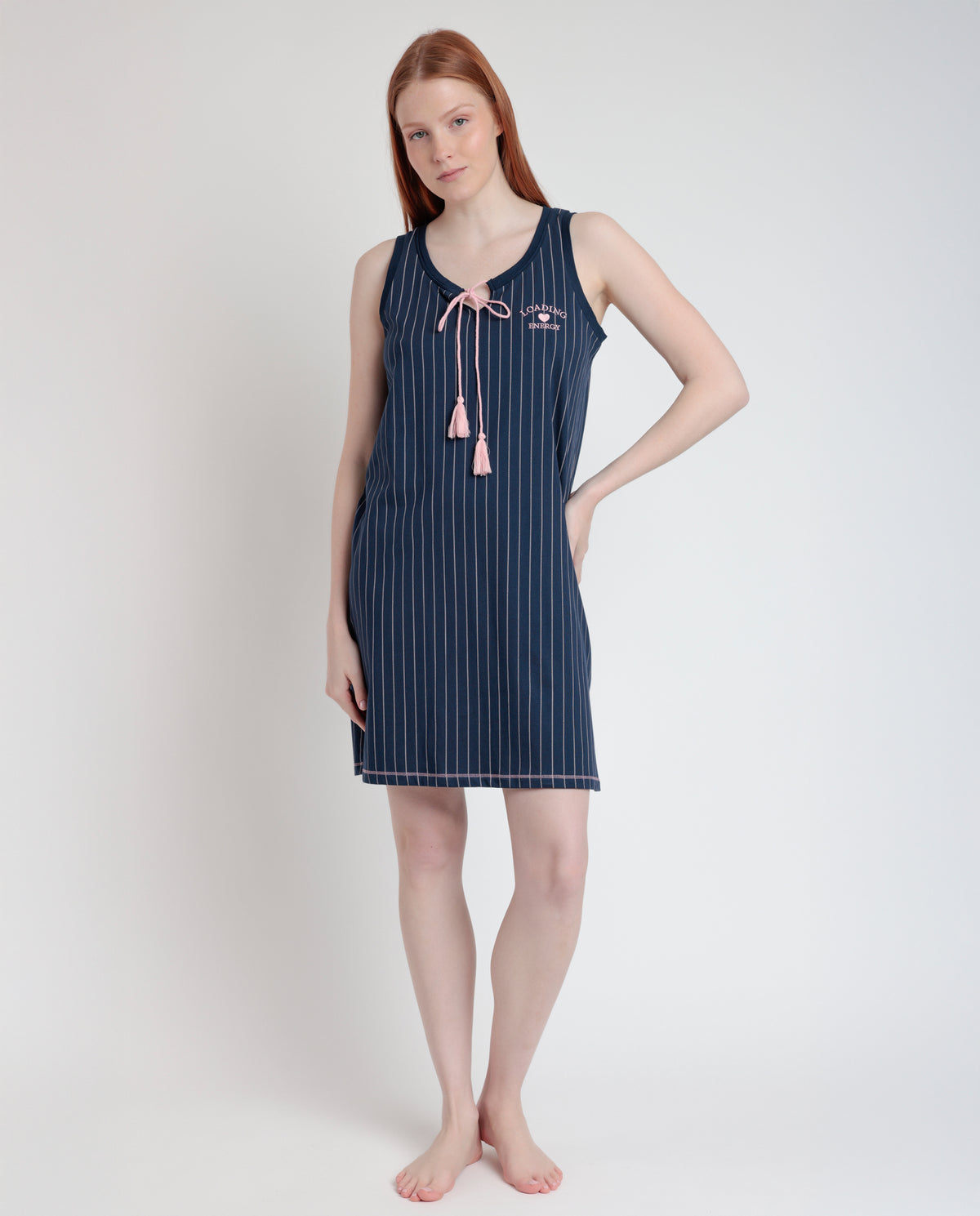 Camicia da Notte Donna fantasia gessata 100% cotone Admas 61410
