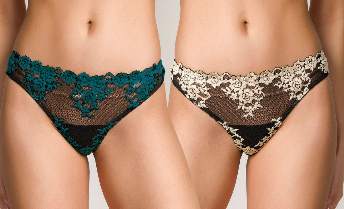 Perizoma Jadea 6271 nero + petrolio in cotone elasticizzato e pizzo 2 pz