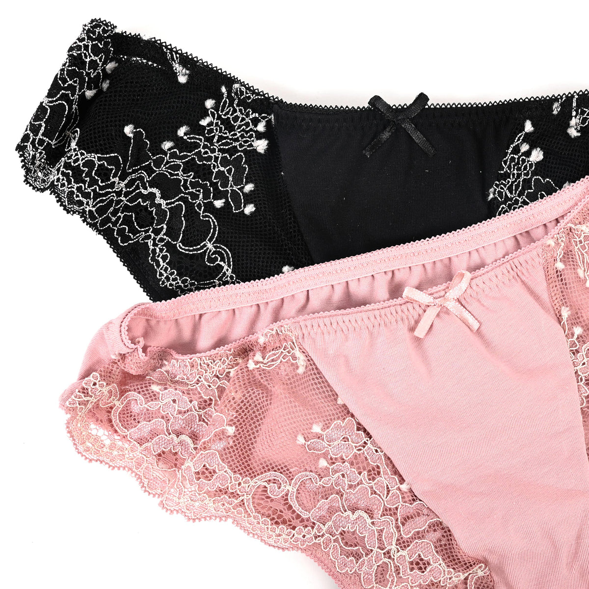 Slip 2 pezzi nero + rosa in cotone elasticizzato con pizzo Jadea 6440