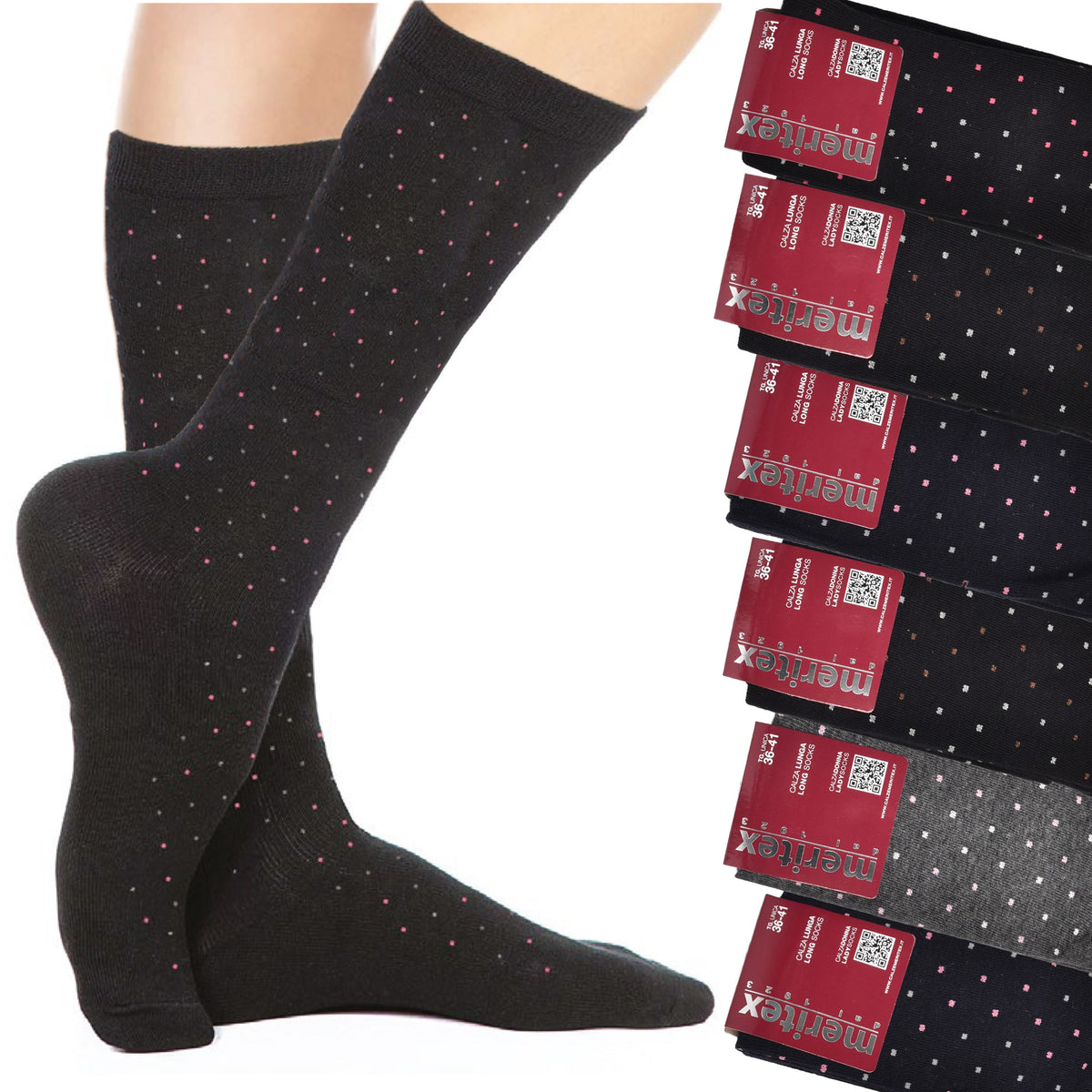 Calze lunghe gambaletto caldo cotone Meritex 6566 B 6 paia