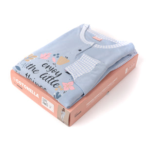 Pigiama donna invernale celeste panna interlock Cotonella DDD68