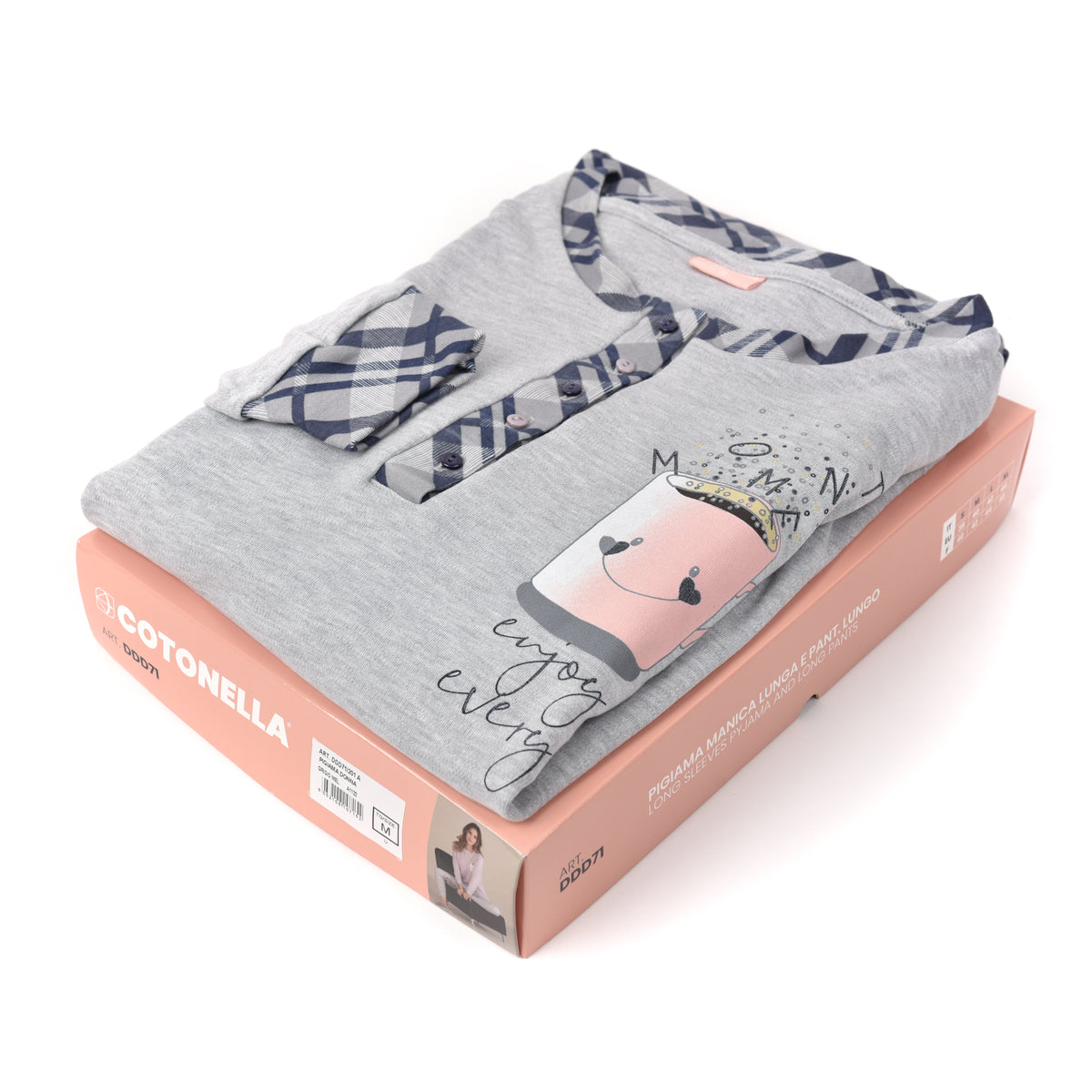 Pigiama donna caldo cotone grigio Cotonella DDD71