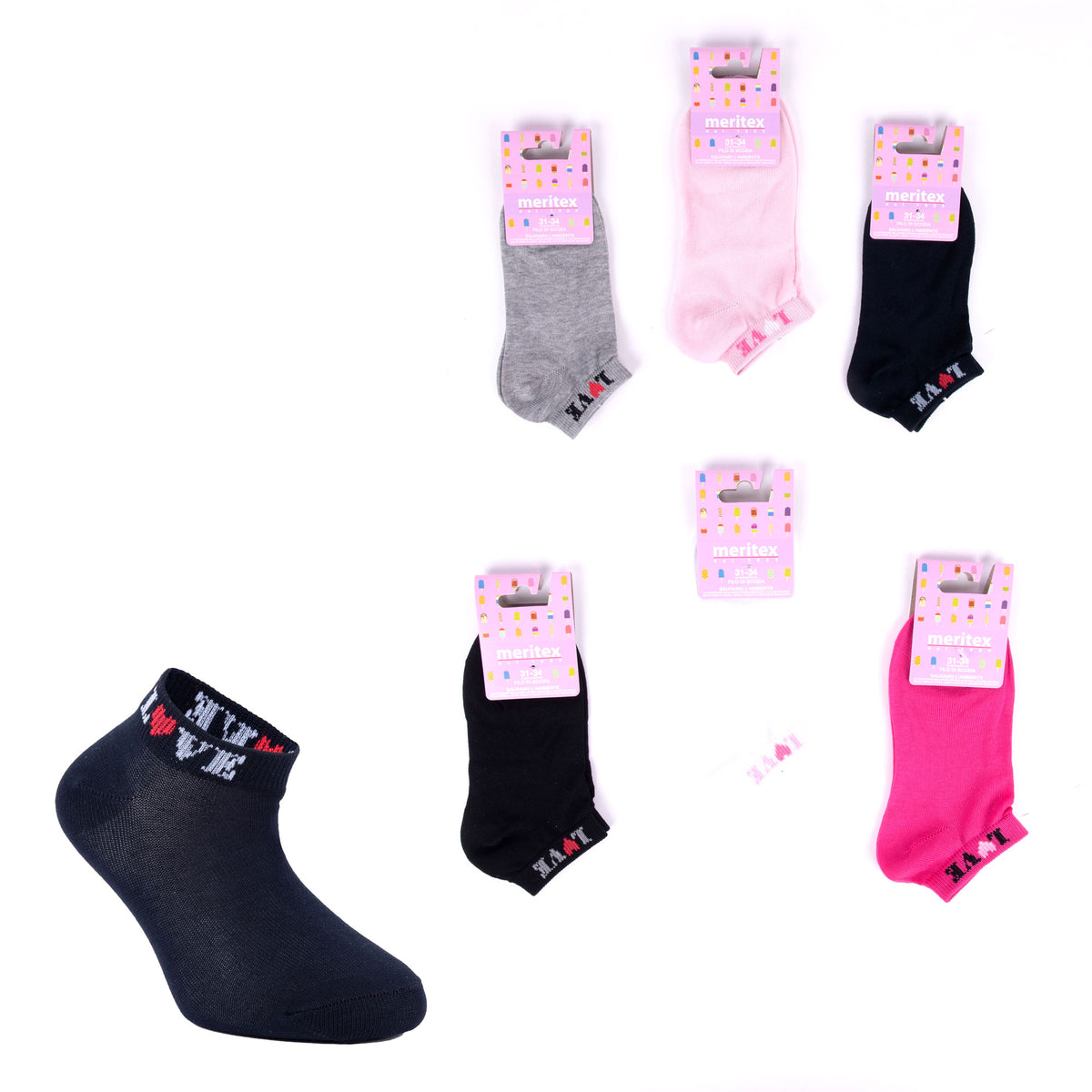 Fantasmini bimba Meritex 7569 con scritta Love 6 paia