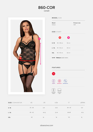 Sexy corsetto reggicalze + perizoma Obsessive 860- Cor-1 nero 2 pz.