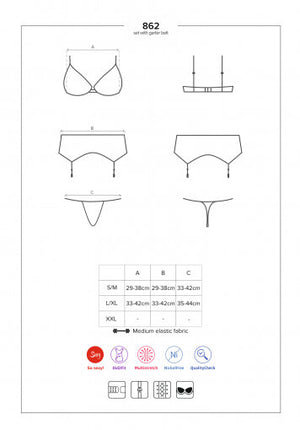Sexy set Obsessive 862-seg-1 reggiseno reggicalze e perizoma 3 pz.