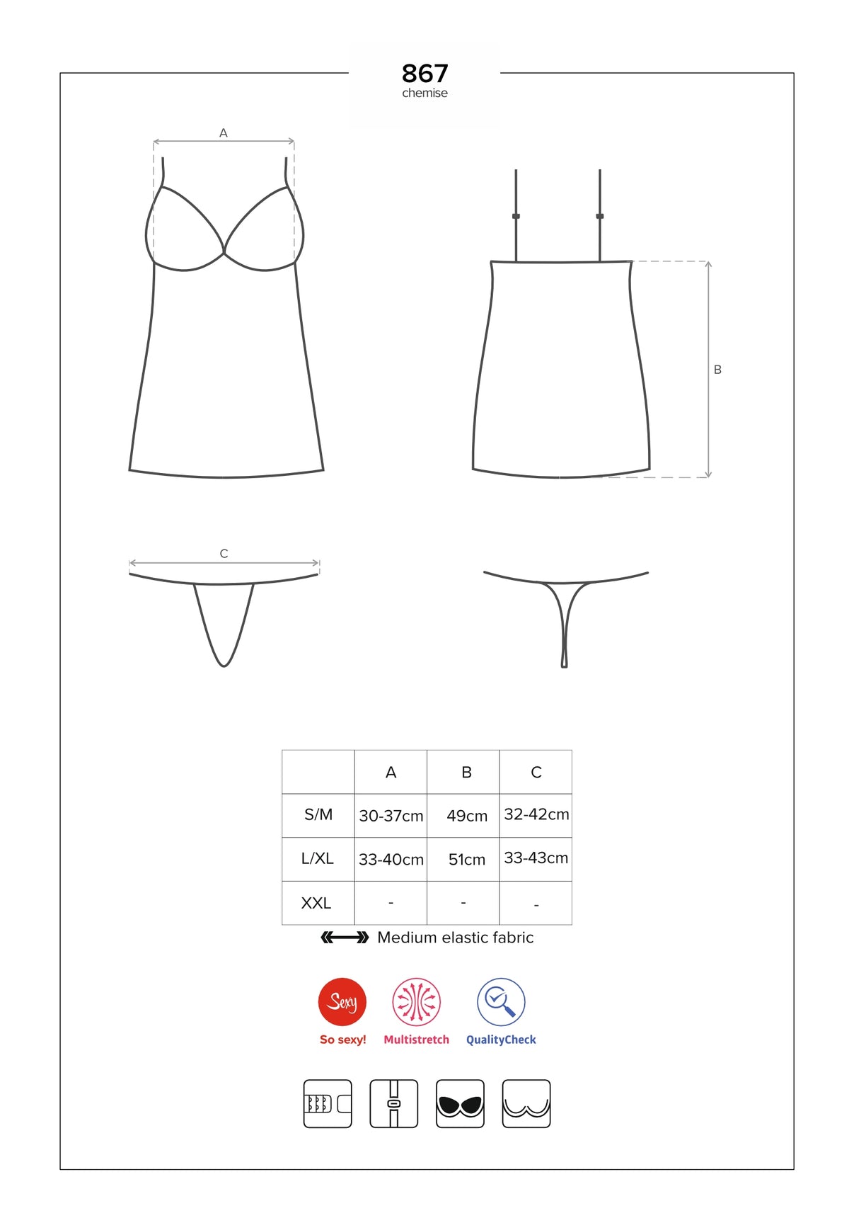Sexy sottoveste + perizoma Obsessive 867-CHE-1 trasparente