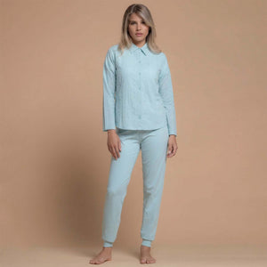 Pigiama donna cotone leggero e pizzo sangallo Biancaluna 26D91068 3 pezzi