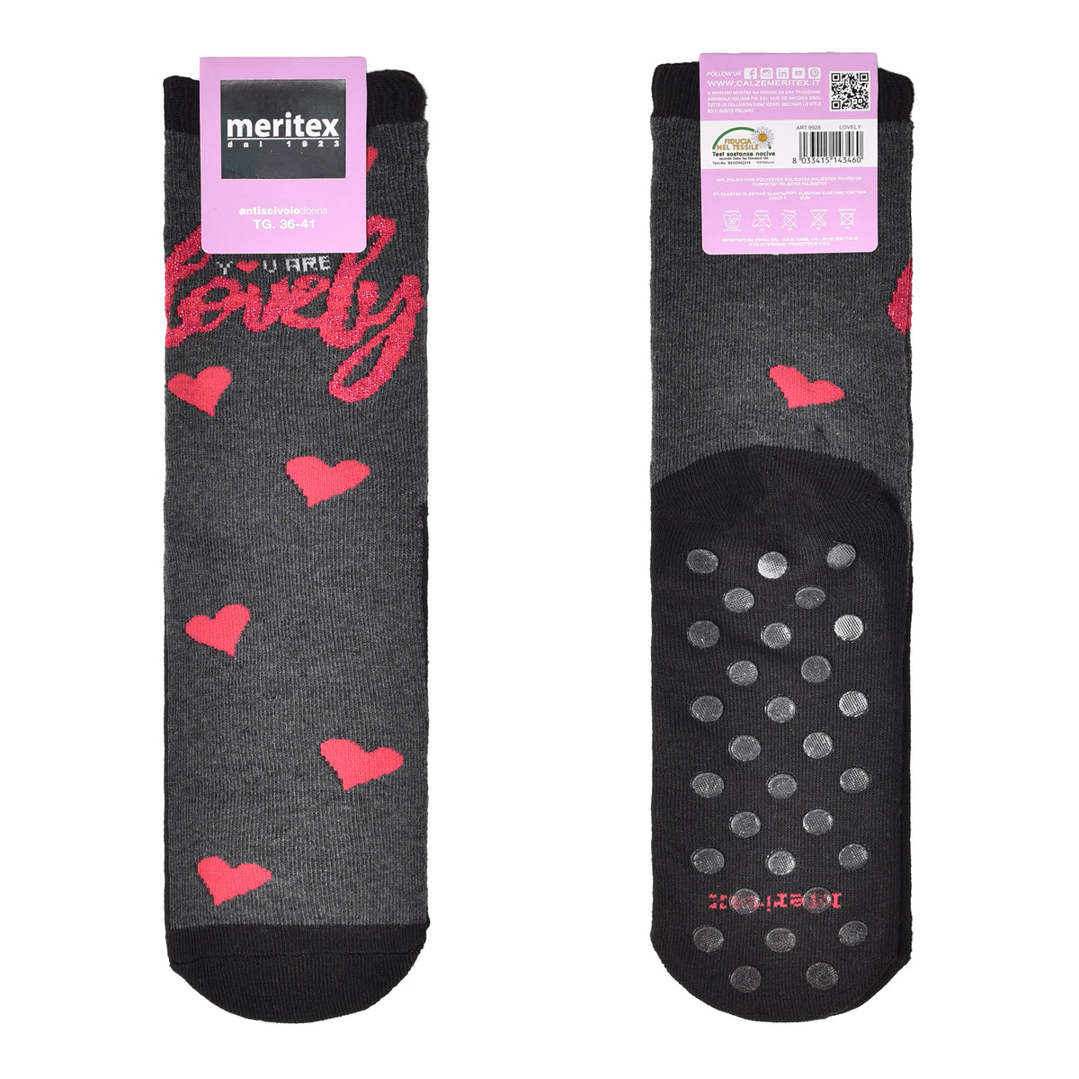 Calze antiscivolo donna Meritex 9928 Antracite + Magenta