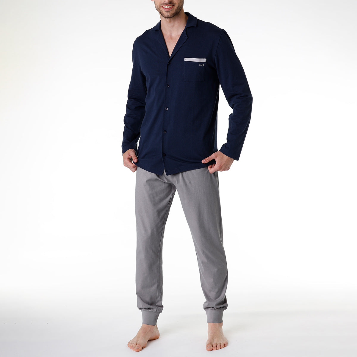 Pigiama uomo aperto Lovable L0CQ0 100% cotone blu navy