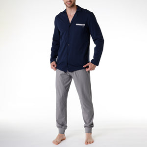 Pigiama uomo aperto Lovable L0CQ0 100% cotone blu navy