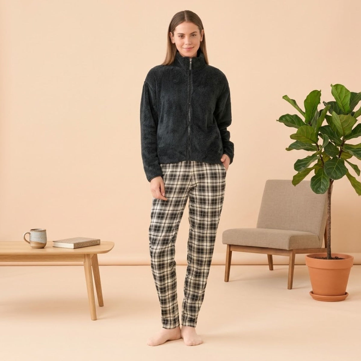 Giacca da camera donna full zip eco pelliccia Noidinotte GE3196