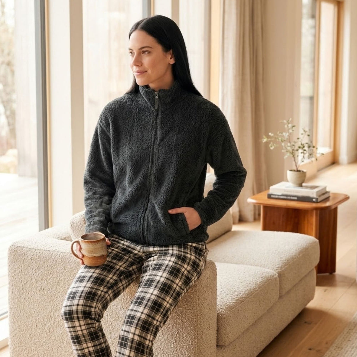 Giacca da camera donna full zip eco pelliccia Noidinotte GE3196