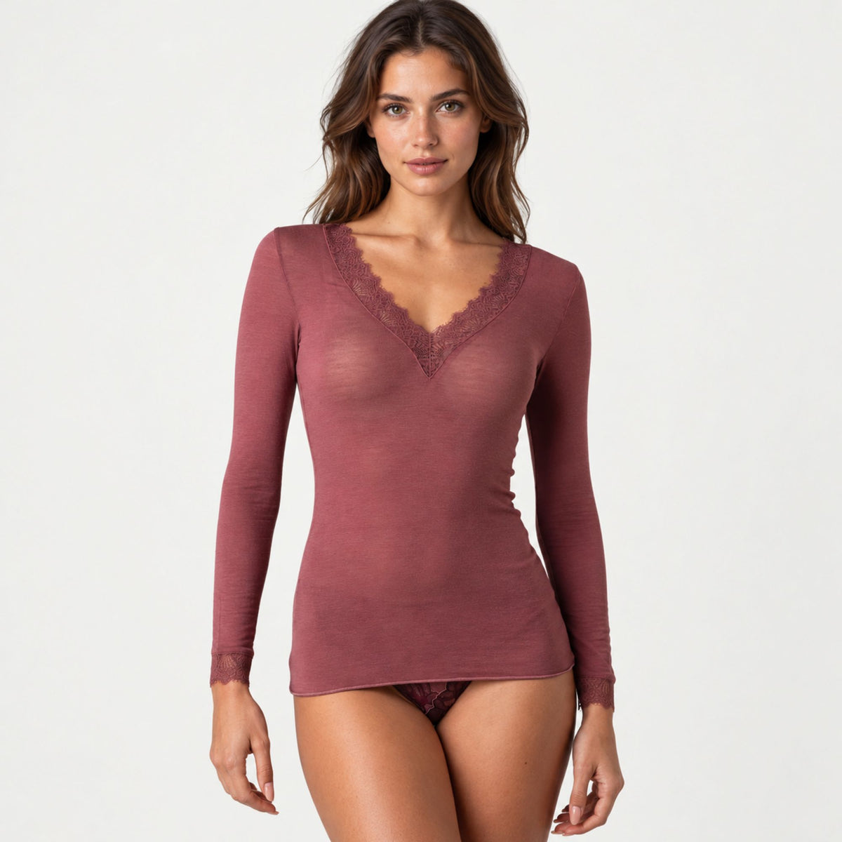 Maglia donna scollo a v in cashmere e pizzo Lovable L0F4D