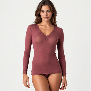 Maglia donna scollo a v in cashmere e pizzo Lovable L0F4D