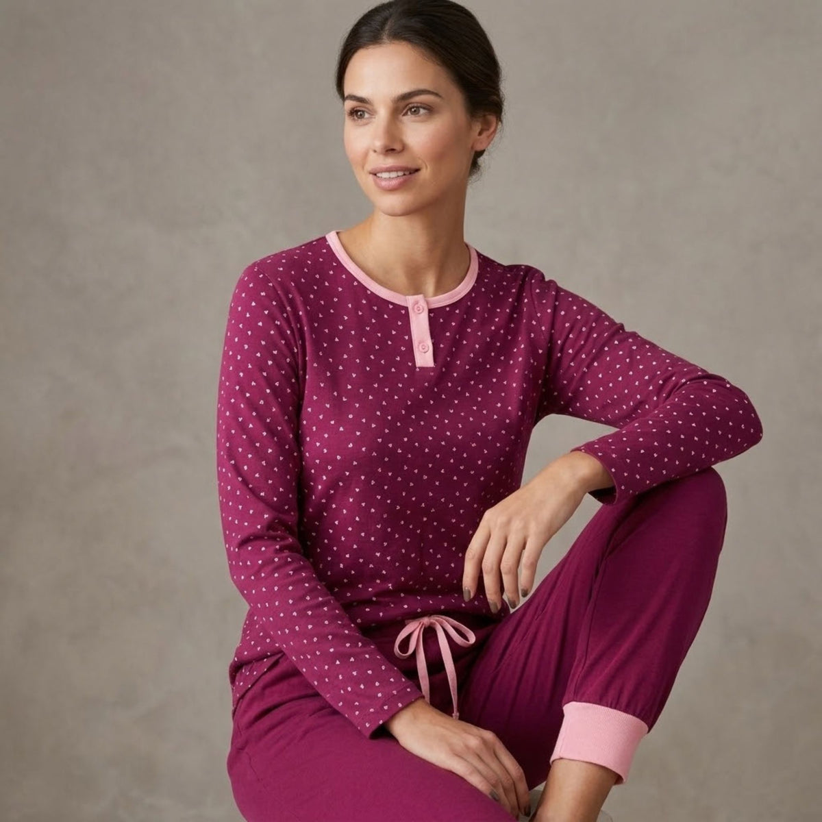 Pigiama donna in caldo cotone scollo serafino Lovable L0F5S