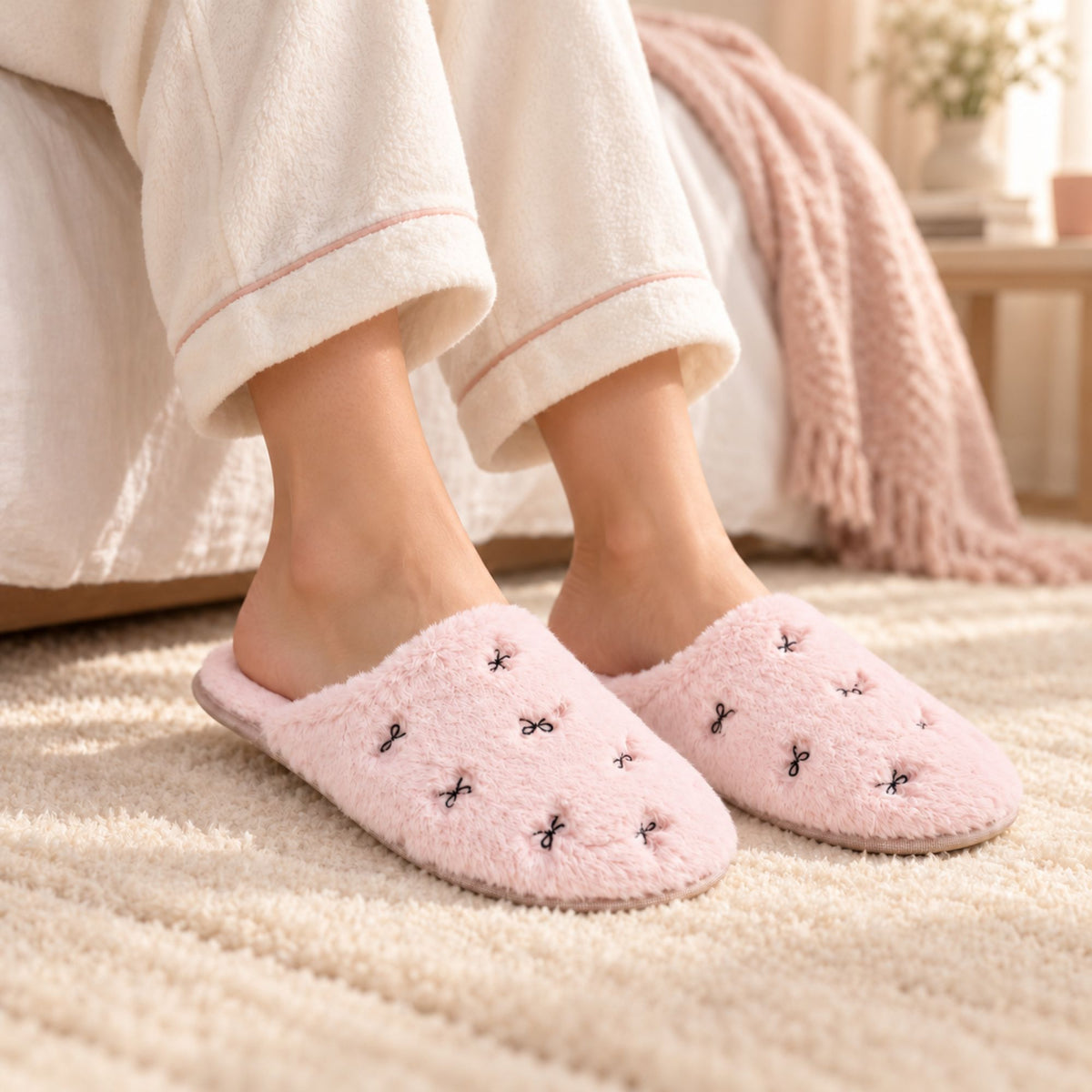 Pantofole in eco pelliccia con fiocchetti Noidinote PF3295
