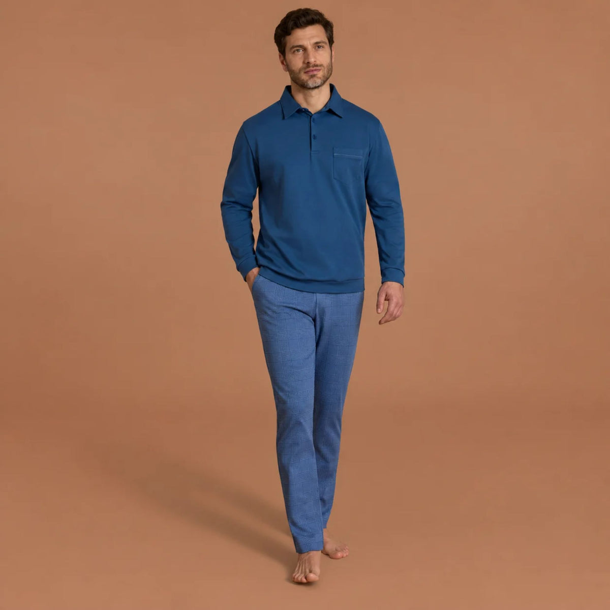 Pigiama uomo maglia stile polo caldo cotone Ragno UA73N4