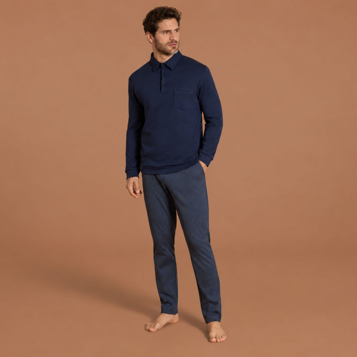 Pigiama uomo maglia stile polo caldo cotone Ragno UA73N4