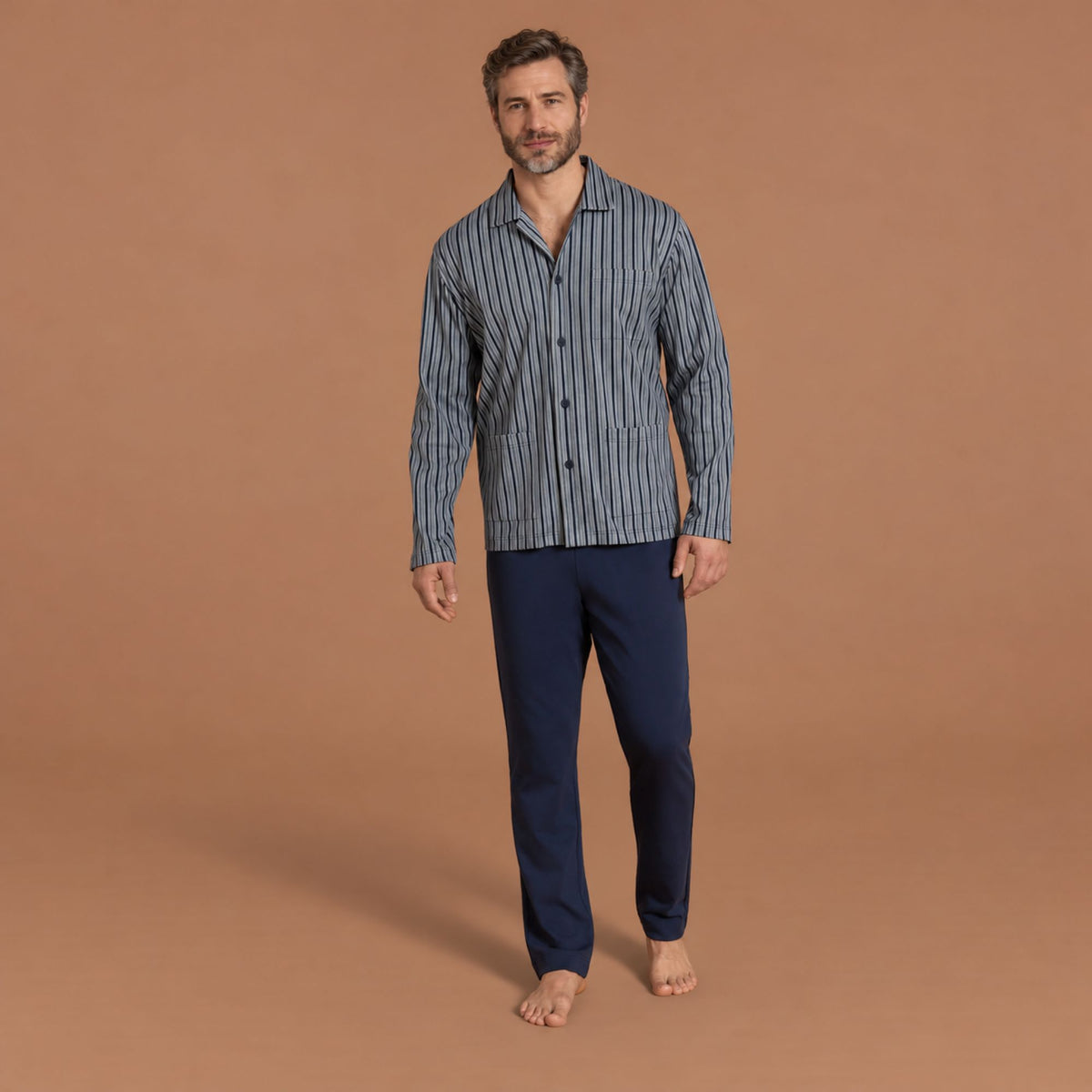 Pigiama uomo in caldo cotone maglia aperta Ragno UA73N7/UA73N6