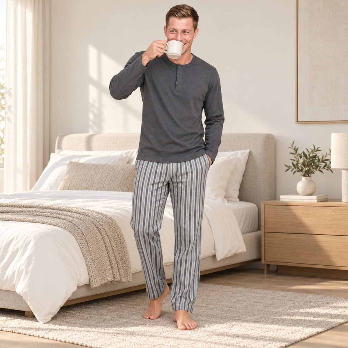 Pigiama uomo in caldo cotone scollo serafino Ragno UA73NU