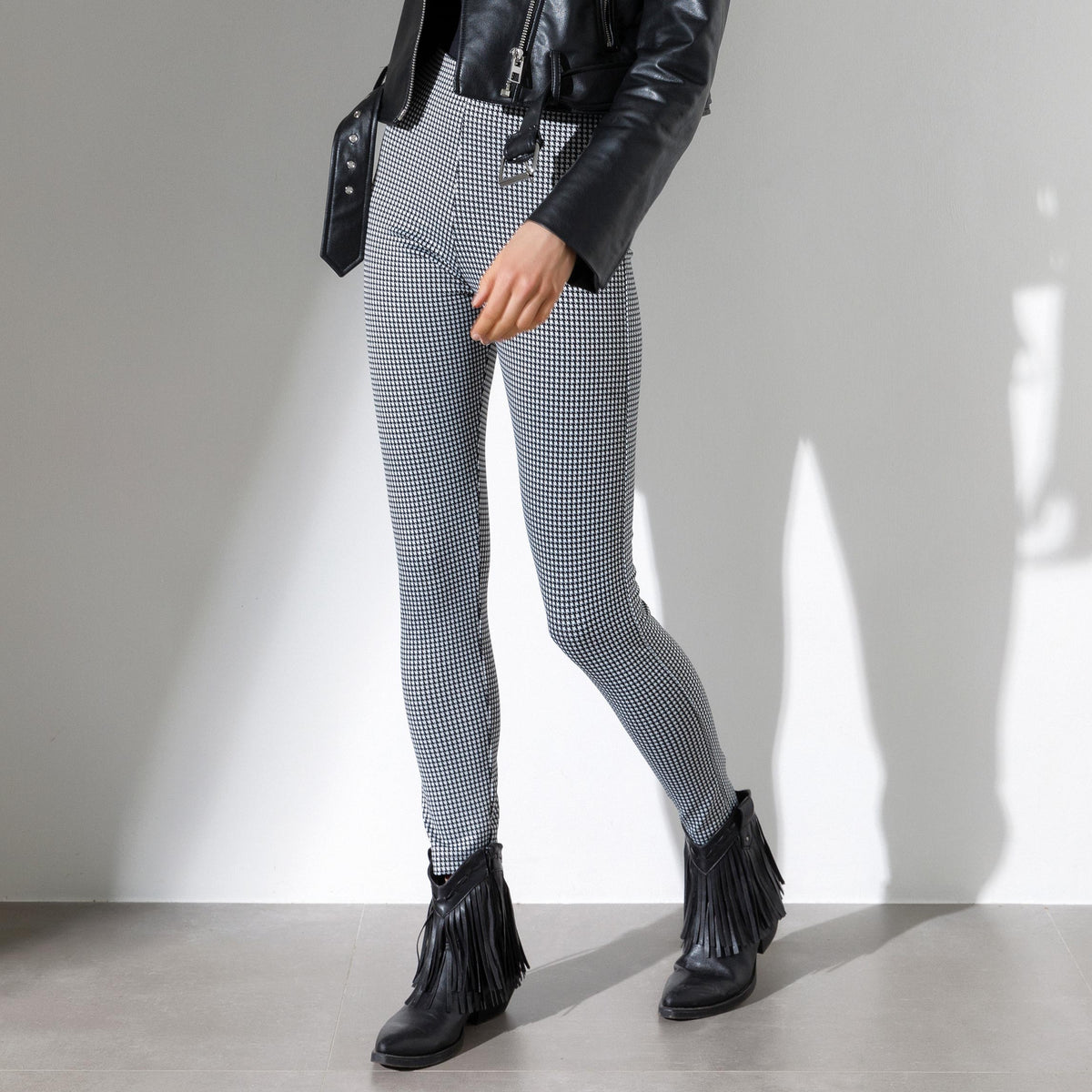 Leggings moda Jadea 4468 vita alta pied de poule nero