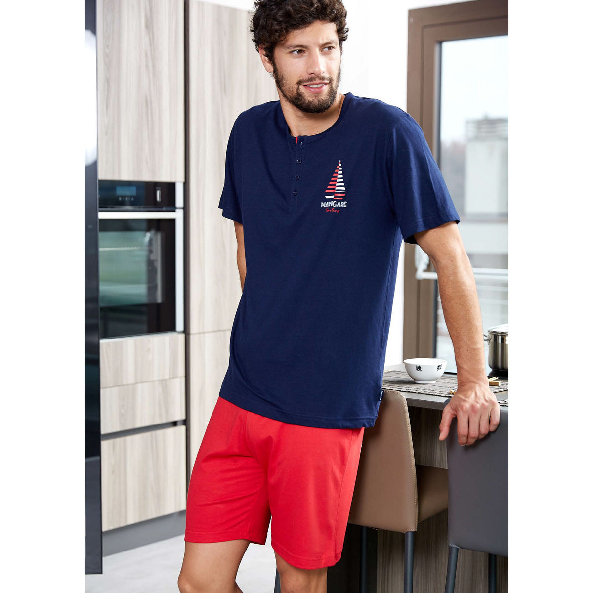 Pigiama uomo estivo Navigare B2141303 in cotone blu rosso