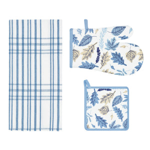 Set di guanto + strofinaccio + presina Preziosa Calisè W01 A celeste