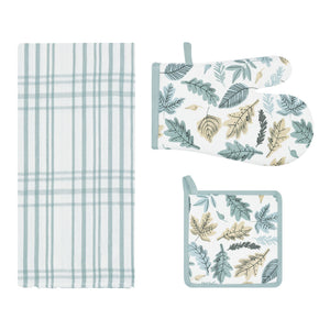 Set di guanto + strofinaccio + presina Preziosa Calisè W01 A verde