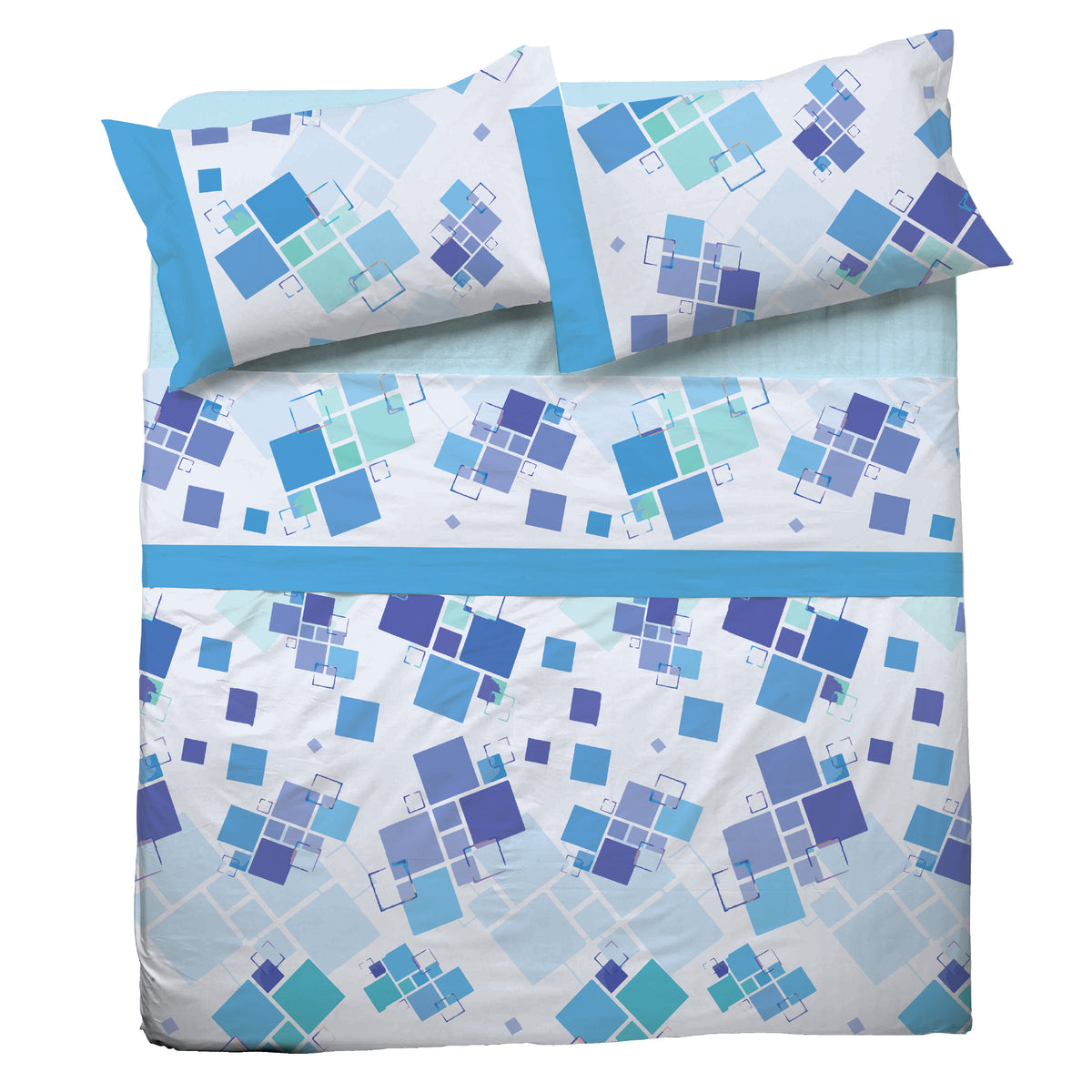 Completo letto Pompea Balance lenzuola sopra sotto con angoli federa blu