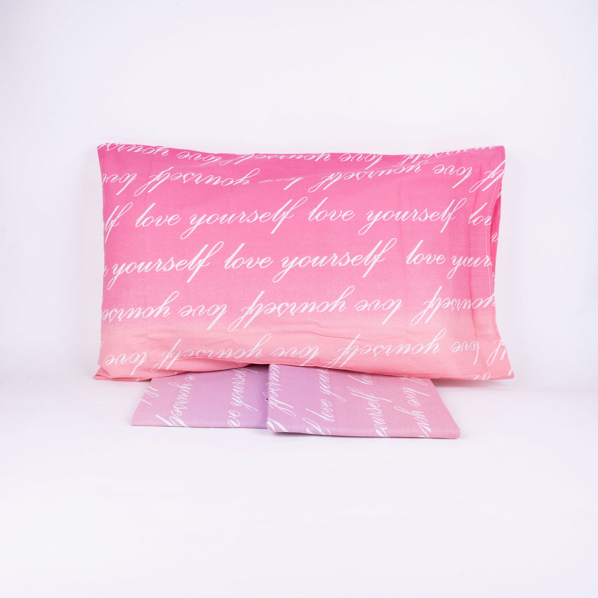 Completo letto Pompea Lettere lenzuola sopra sotto e federa rosa