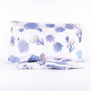 Completo letto Pompea Oceano lenzuola sopra sotto con angoli federa blu