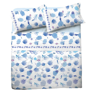 Completo letto Pompea Oceano lenzuola sopra sotto con angoli federa blu