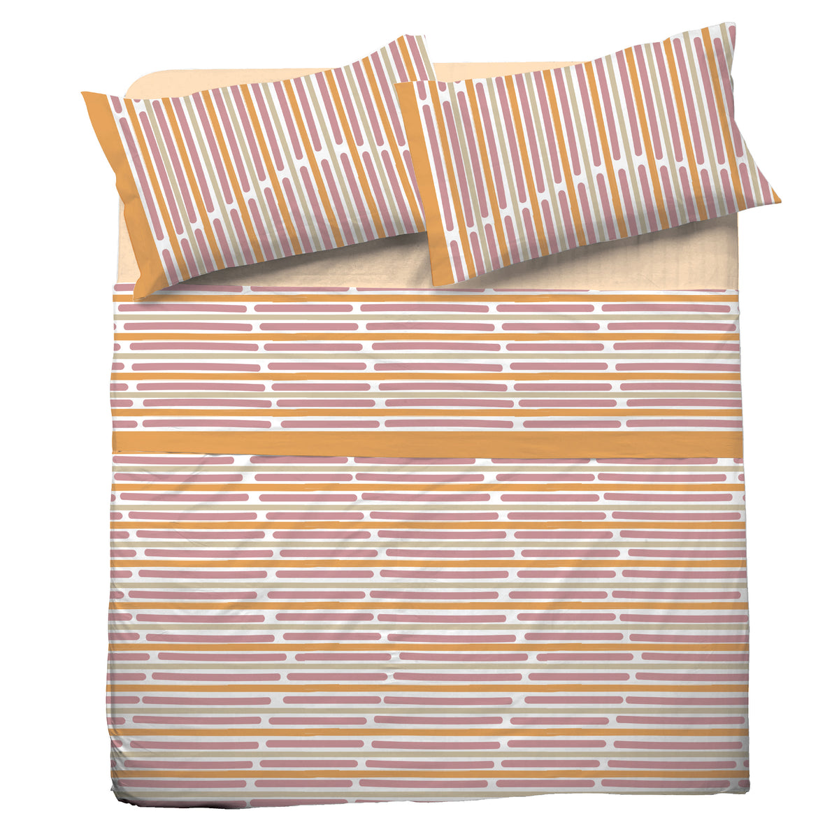 Completo letto Pompea Rule lenzuola sopra sotto con angoli federa arancione