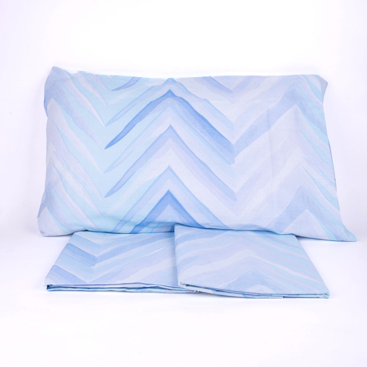 Completo letto Pompea Zigzag lenzuola sopra sotto con angoli federa blu