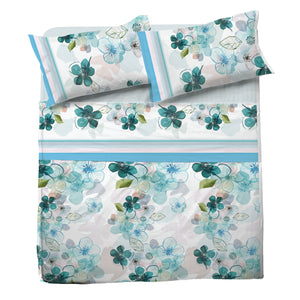 Completo letto Pompea Freedom lenzuola sopra sotto con angoli federa azzurro