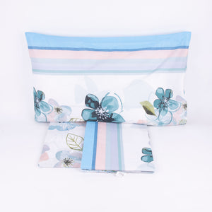 Completo letto Pompea Freedom lenzuola sopra sotto con angoli federa azzurro