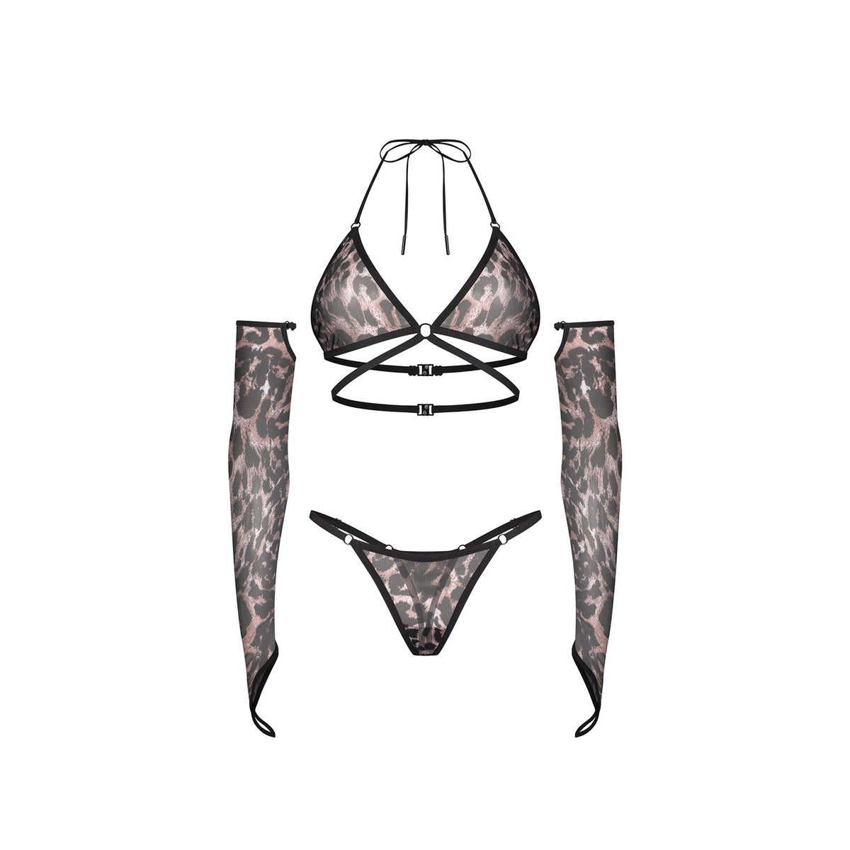 Coordinato sexy leopardato + guanti Obsessive addia 3-pcs set